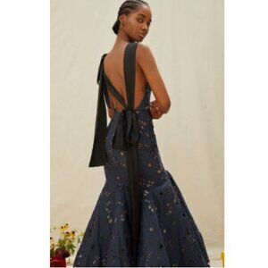 Oscar de la Renta Silk-Blend Broderie Anglaise Navy Gown NWOT US2